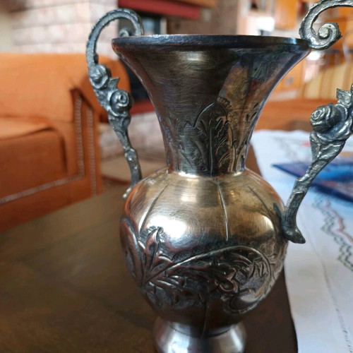 Silver-plated hand-carved vase used