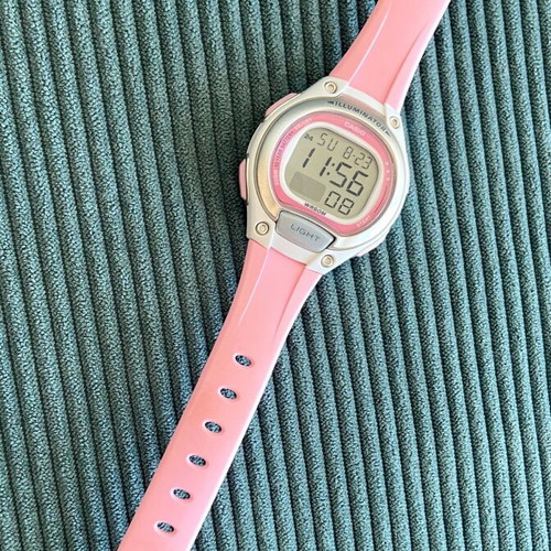 Casio LW 203 women's watch, pink and grey rubber strap