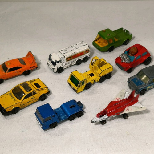 Vintage toy cars used with wear, all together