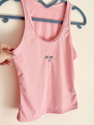 Shein Pink Ribbed Crop Tank Top M New with Palm Tree Embroidery