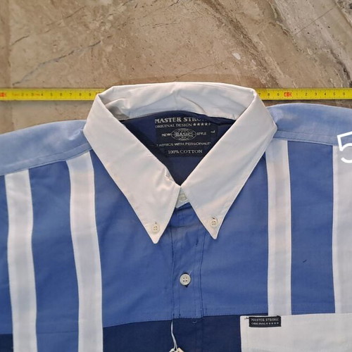 Master Stroke Men's Short Sleeve Shirt New, White and Blue, Size L