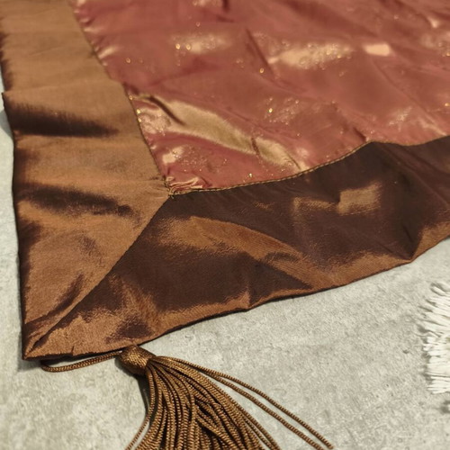 Decorative Living Room Table Runner 80x80 cm, Brick Copper with Gold Embroidery and Tassels