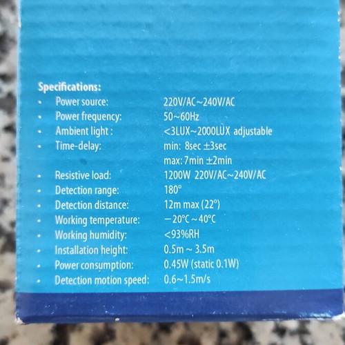 Wired Motion Sensor EL-PIR30 180° Coverage, 6m Range, New