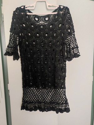 Crochet boho black knitted dress like new, kaftan