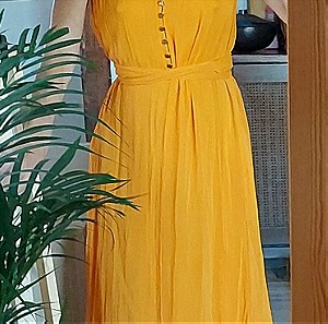 μεταξωτό μαξι κίτρινο φορεμα