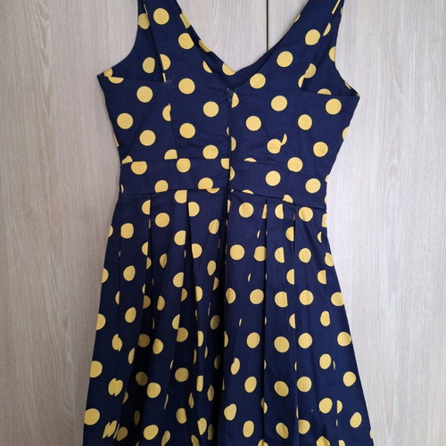 Modcloth 50s dress like new, blue with mustard polka dots