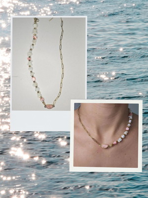 Golden Treasures summer gold stainless steel necklace with pink shell