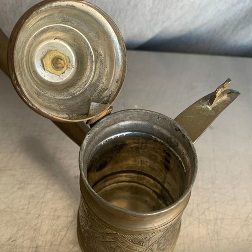 Coffee cezve old used, copper and brass