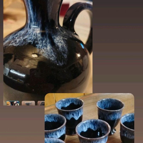 Clay vase pitcher set with glasses like new