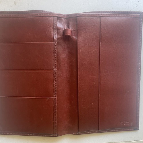 Vintage brown genuine leather wallet, Greek made, missing clasp