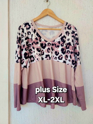Shein Plus Size Long Sleeve Colorblock Blouse with Leopard Print XL-2XL