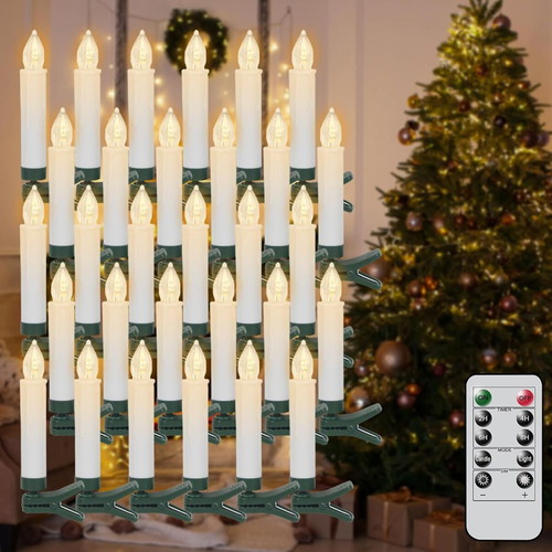 Wireless LED Christmas Tree Candles set of 30 like new with remote and timer