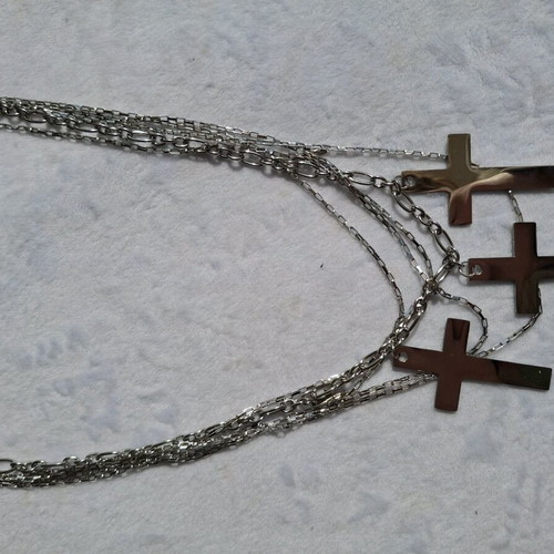 Steel necklace with chains and cross pendants new, silver