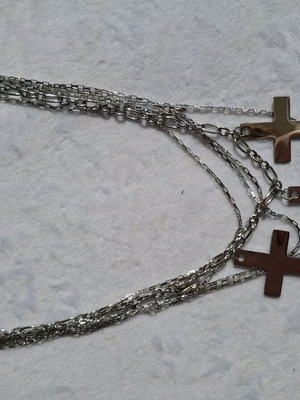 Steel necklace with chains and cross pendants new, silver