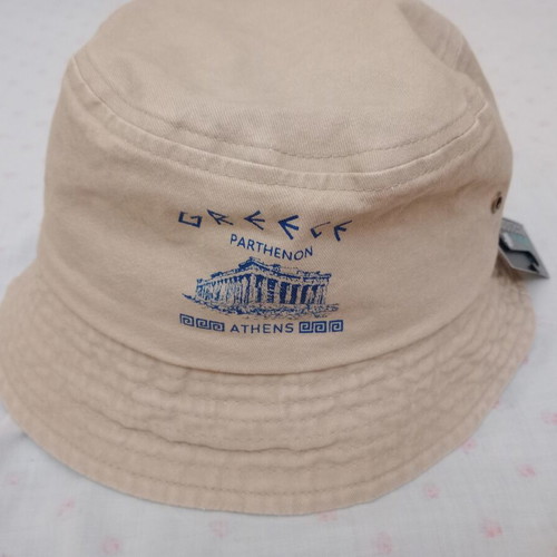 Bucket hat new, beige with Acropolis print, one size