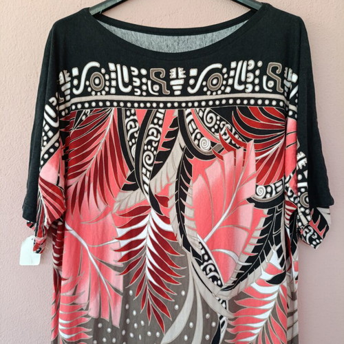 Maxi dress with tropical leaf pattern, plus size, lightweight