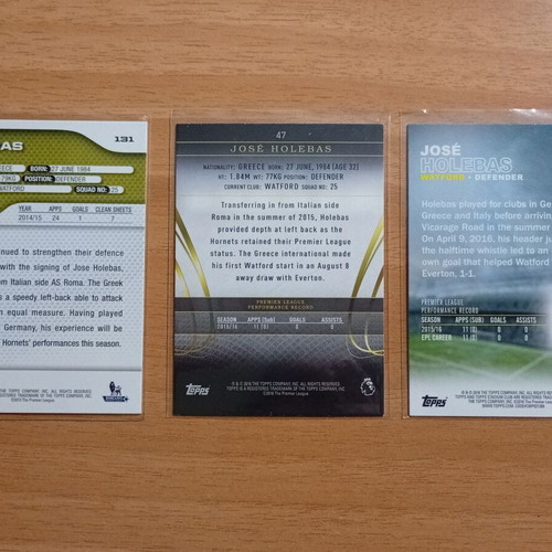 Topps cards 2015 & 2016 Holebas Wolves, like new, pack of 3