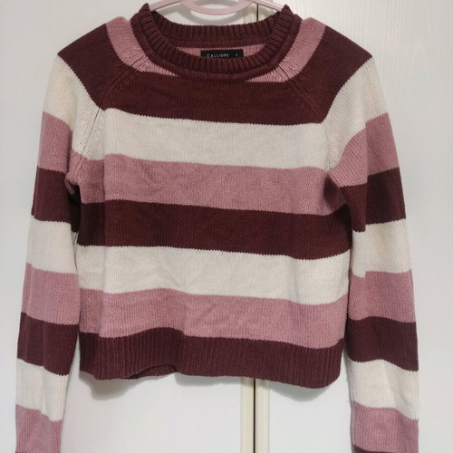 Calliope striped cropped sweater used, size S, burgundy/pink/white