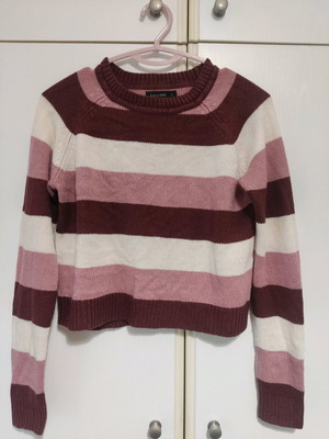 Calliope striped cropped sweater used, size S, burgundy/pink/white