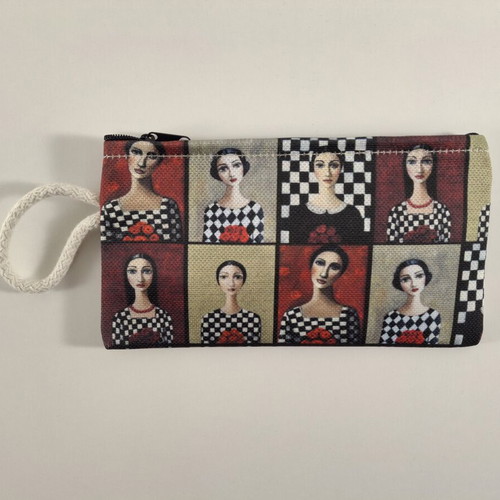 Handmade wallet with folk art design, new, black and white
