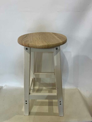 Wooden stool with white legs and beige seat used 54x27x27 cm