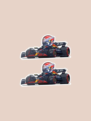 Αυτοκόλλητα Max Verstappen Chibi F1 κατόπιν παραγγελίας, σετ 2 τεμαχίων