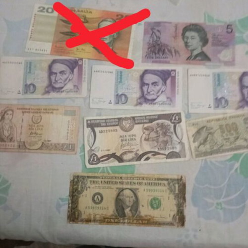 World banknotes used from Cyprus, Turkey, Italy, USA, Germany
