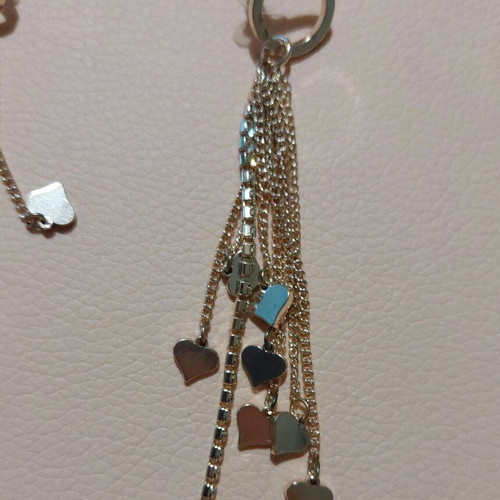 Dangling earrings with hearts and rhinestones like new, rose gold