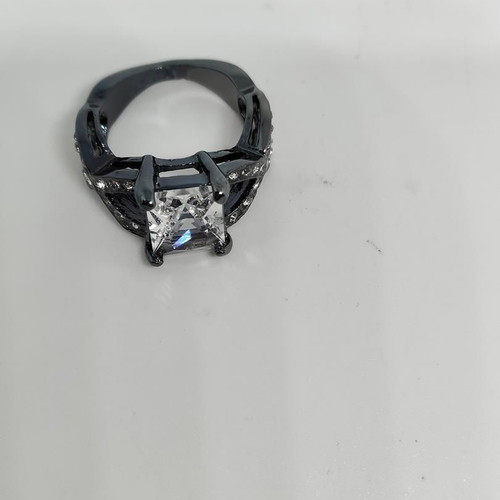 Black ring with large emerald cut crystal, like new