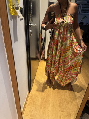70s psychedelic maxi dress with asymmetric handkerchief hem