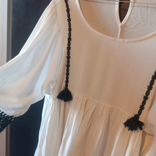 Zic Zac boho blouse M white with black lace details