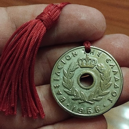 Old Lucky Charm with 10 Drachma Replica 42mm and Tassel, New