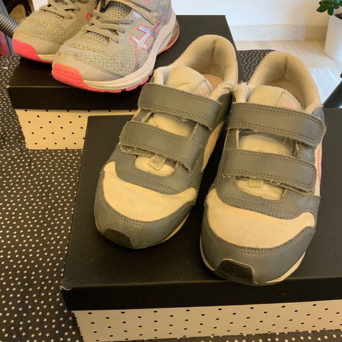 Nike and Asics athletic shoes used, size 33.5, gray with pink details