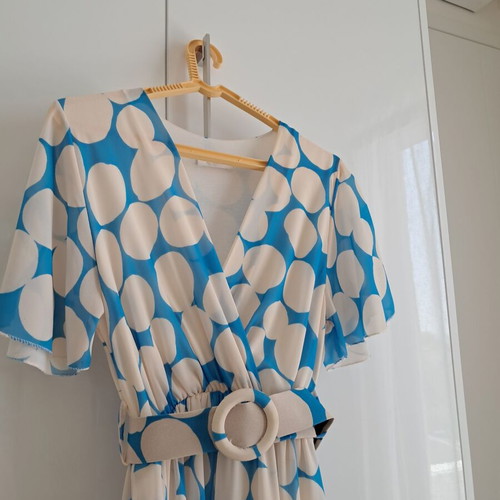 Women's midi dress cruzé like new, white and turquoise