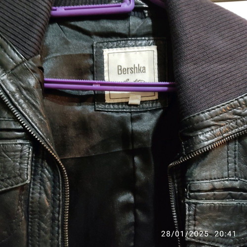 Bershka leather jacket used black bomber size S