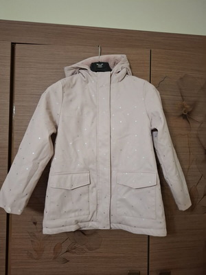 Mango girls' jacket like new, pink with fur lining and stars