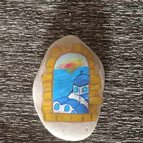 Painted stone new with acrylics and glossy varnish