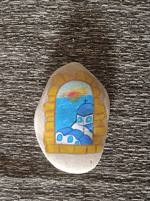 Painted stone new with acrylics and glossy varnish
