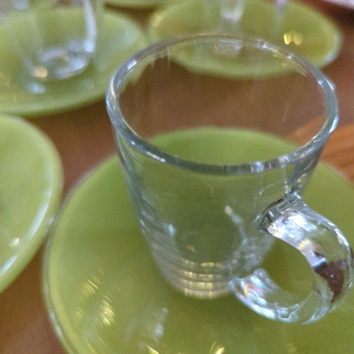 Espresso cups transparent like new, set of 6 with saucers