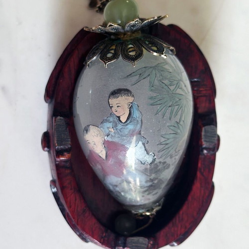 Chinese Decorative Egg Mid Century with Wooden Case used