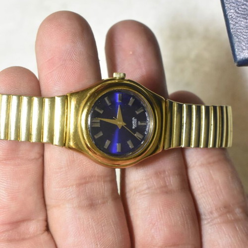 Swatch Irony women's watch used 1997 gold with blue dial