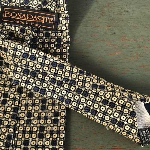 Bonaparte silk tie used, blue and gold tones