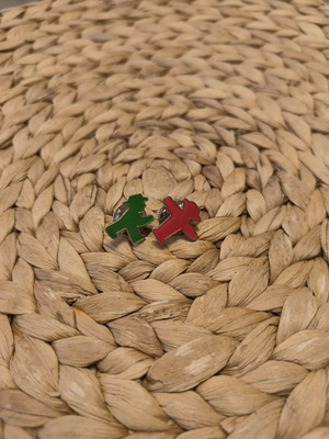 Set of pins like new, red and green