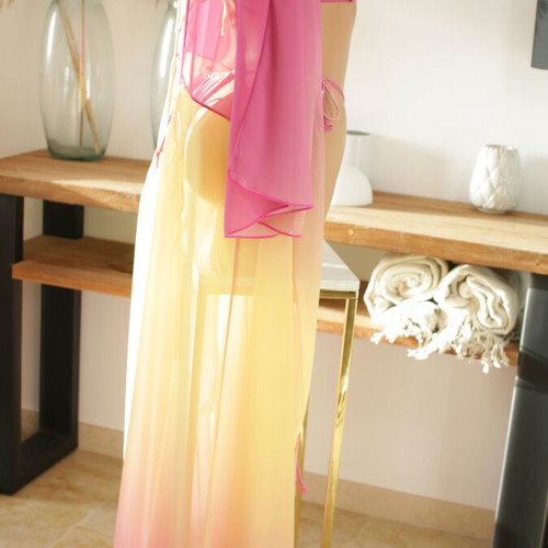 Beachwear bikini with kimono new, yellow to purple ombre