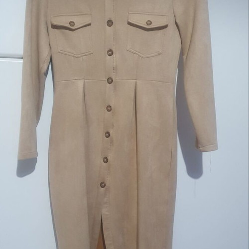 Temu women's midi dress khaki with shirt collar size S like new