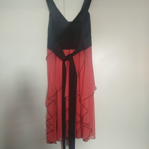 Bill Cost evening dress large, like new, black bust and coral ruffles