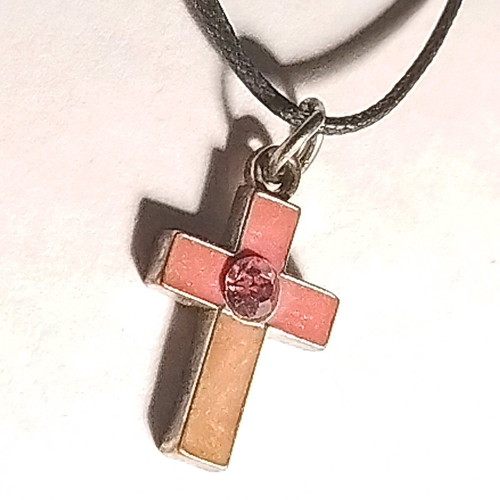 Pink cross used with crystal and adjustable cord