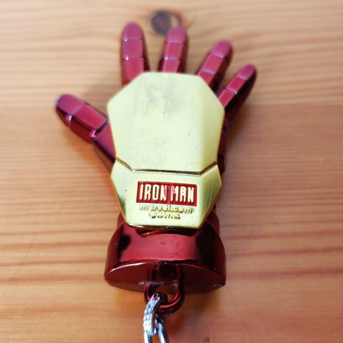 Iron Man 3D metal keychain, gold and red gauntlet, Marvel Avengers collectible