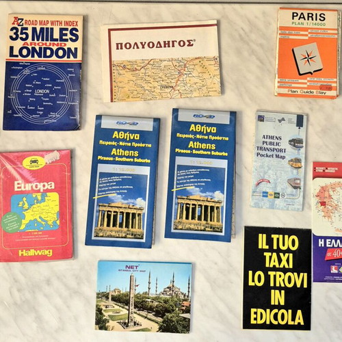 Travel guides and maps used, collection of 40 guides and 25+ maps