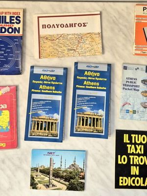 Travel guides and maps used, collection of 40 guides and 25+ maps
